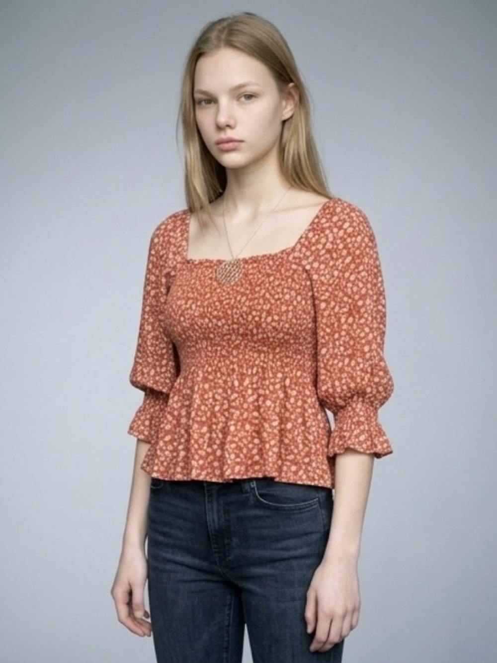 American Eagle Smocked Square Neck Peplum Blouse Size XS - Picture 12 of 12